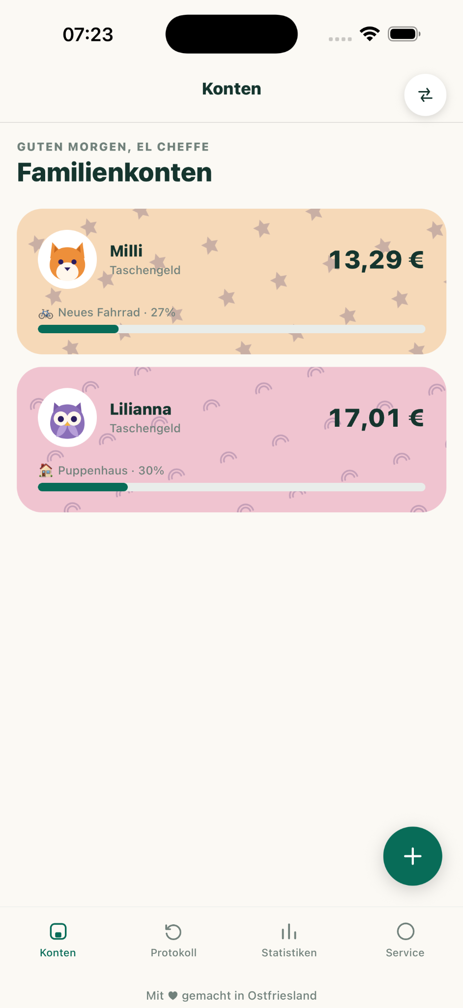 Pockeeper App mit Familienkonten
